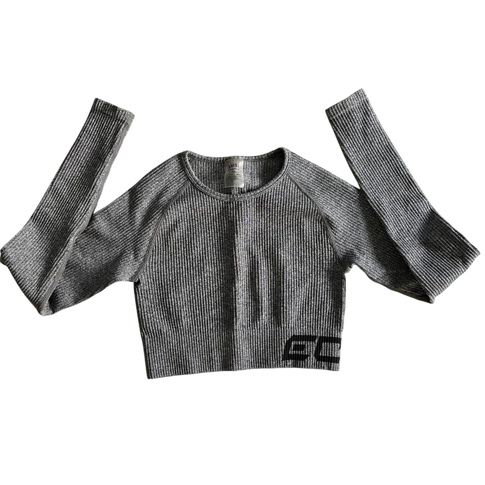 Echt Arise Comfort Crop Top Long Sleeve Ribbed Athleisure Gray XS